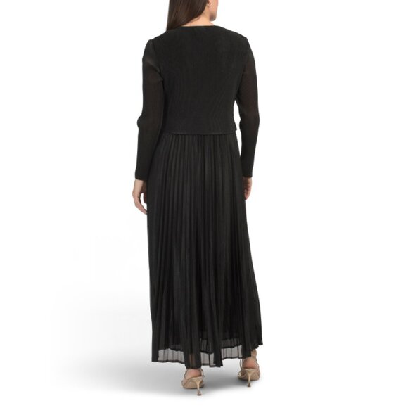NANCY YANG Black Twofer Pleated Maxi Dress - Picture 2 of 2